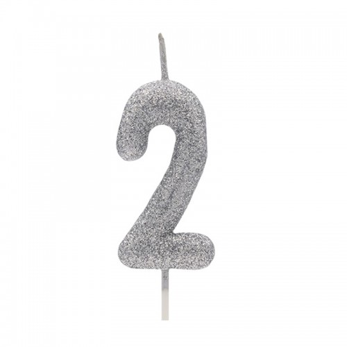 Vela Número 2 Prateado Glitter